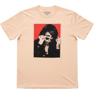 Aaliyah Graphic T-Shirt Peach Tan Short Sleeve Cotton Music Merch S/M RN153105